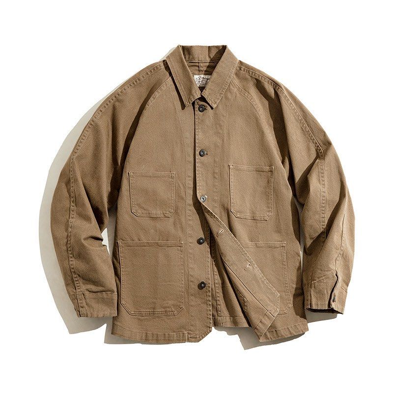 MADEN Clothing Workwear American Retro Buckl-Back Chore Jacket (Category: Coats, Jackets and Outerwear) located in Puerto Princesa. Submitted by terdsthrift (Listing ID 1468424708, Image 1). Description: MADEN Clothing Workwear American Retro Buckle-Back Chore Jacket Width: 22 Length: 26.5 Shoulder: In Good Condition / No Issue Color Rate: 9/10 - Brand: Maden - Style: Classic chore coat / work jacket - Color: Brown canvas - Details: Multiple fron