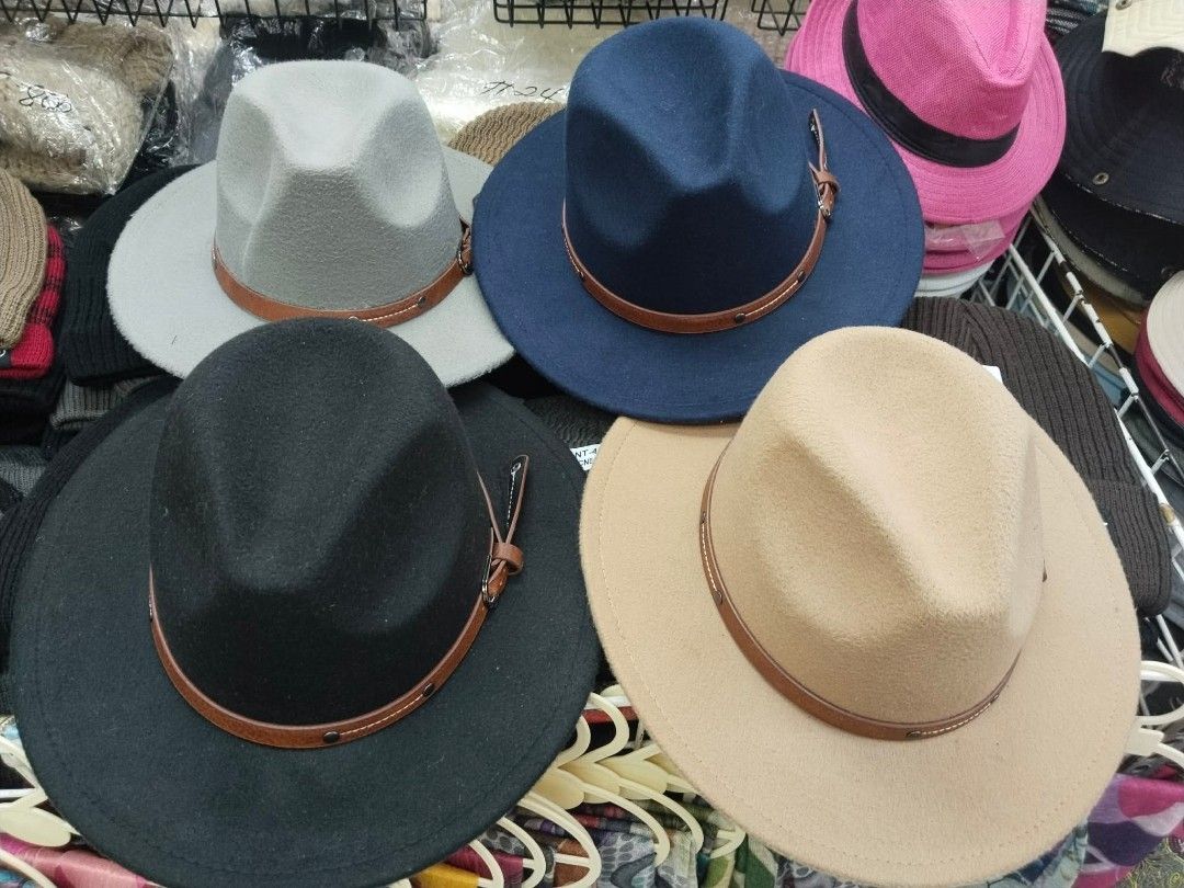 Mafia Hat GAMUSA (Category: Caps & Hats) located in Manila. Submitted by zdmal (Listing ID 1468435945, Image 1). Description: - Classic wide brim fedora hat with a stylish brown faux leather belt strap - Colors available: Black, Navy Blue, Light Grey, and Tan - Made of stiff, structured felt material that holds its shape well - Great accessory to elevate your autumn and winter outfits - Kindly send a message to check current color availability be