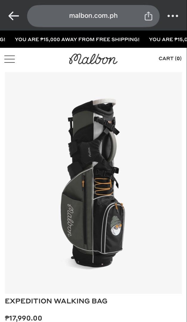 Malbon Expedition Walking Bag Golf Bag (Category: Golf) located in Makati City. Submitted by keiiiiichan (Listing ID 1468300237, Image 2). Description: - Brand new with plastic and box *Retails for Php 17, 990 Malbon PH Site.