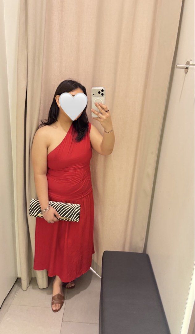 Mango Asymmetrical Pleated Dress Size XL (Category: Dresses) located in General Santos City (Dadiangas). Submitted by xoxogossipgirl__ (Listing ID 1468360756, Image 2). Description: - Brand: Mango - Style: Asymmetrical one-shoulder pleated midi dress - Color: Vibrant red - Size: International XL - Condition: Worn once for fitting, tags removed - Features: Draped bodice, nice weight and movement - Occasion: Ideal for parties, dinners, and special 