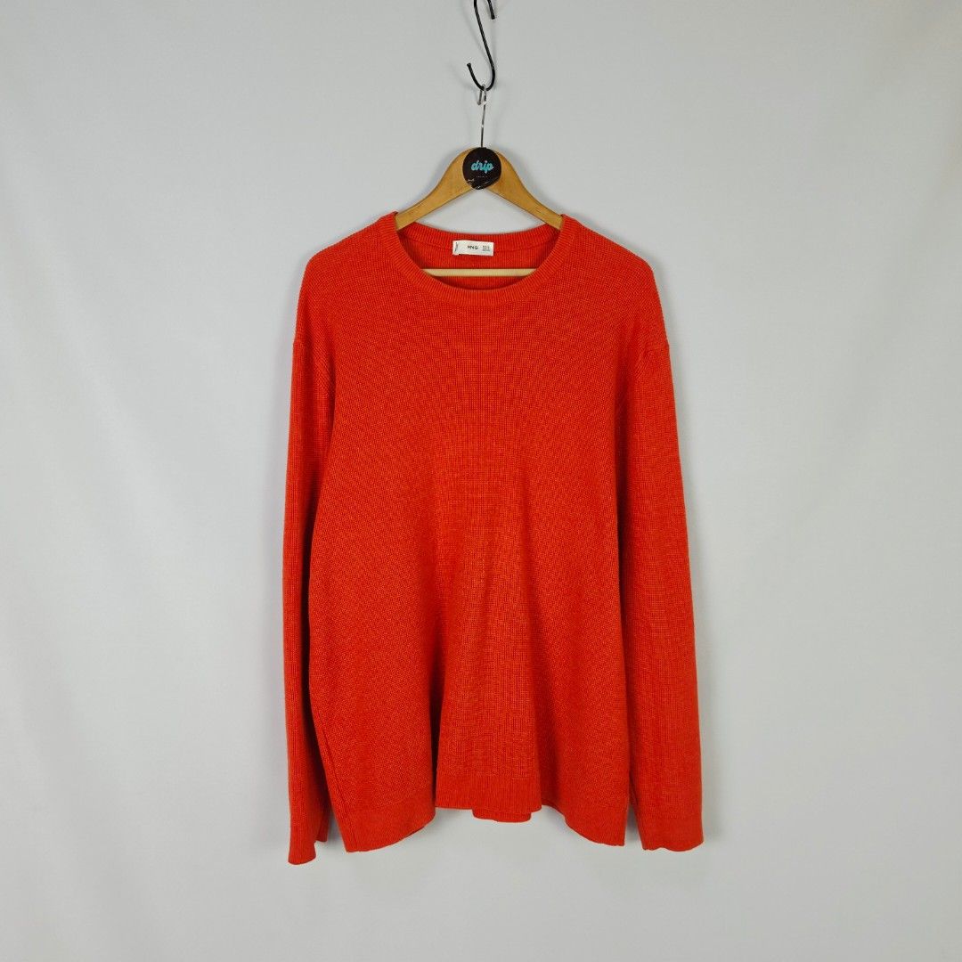 Mango Orange Knitted Sweatshirt (Category: Coats, Jackets and Outerwear) located in Pasig City. Submitted by driplocale (Listing ID 1468313590, Image 1). Description: Mango Orange Knitted Sweatshirt Condition 9.5/10 (Pristine Condition✨) Size: 2XL Chest Width: 25inches Shoulder Width: 22inches Length (Shoulder to Hem): 30inches.