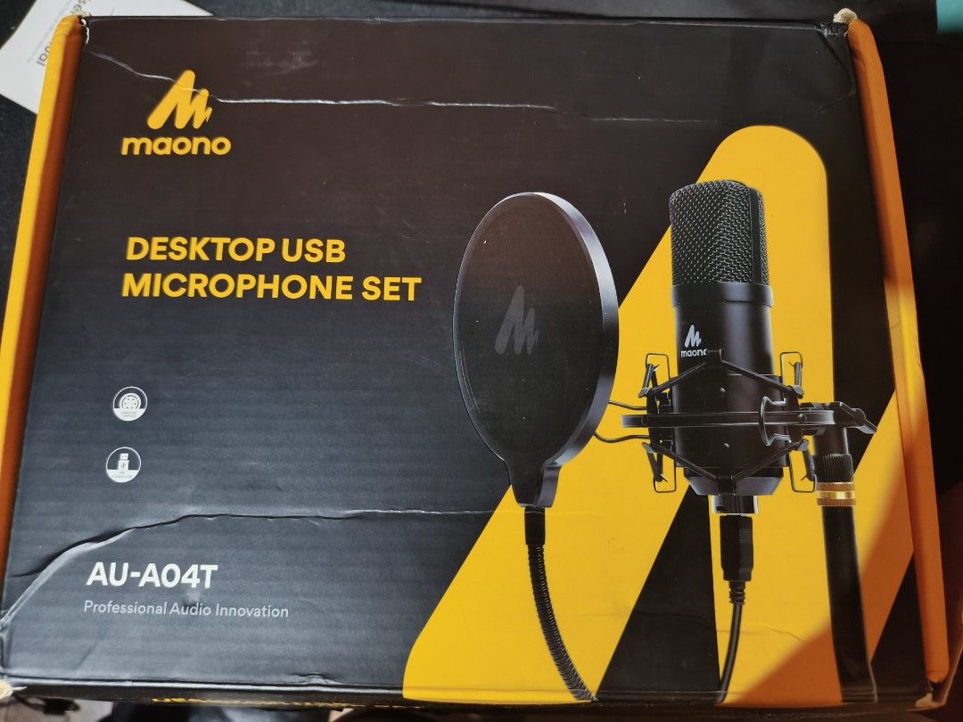 Maono AU-AO4T desktop microphone (Category: Microphones) located in San Pedro. Submitted by gentlelion_02f32d (Listing ID 1468434545, Image 2). Description: used twice then left at storage good as new can nego.