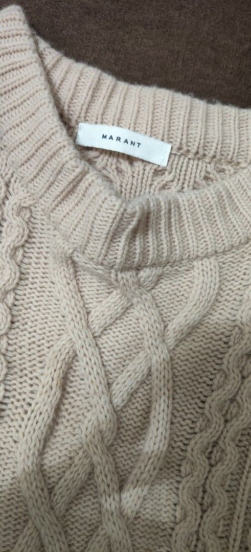 Marant Beige Cable Knit Sweater (Category: Longsleeves) located in Manila. Submitted by snz_shop (Listing ID 1468460848, Image 2). Description: - Brand: Marant - Color: Neutral beige (goes with everything) - Material/Style: Thick cable knit with textured pattern on front and sleeves - Design: Classic crew neck with ribbed cuffs and hem - Condition/Vibe: Warm, cozy, and perfect for the PH rainy season or cold weather travels.