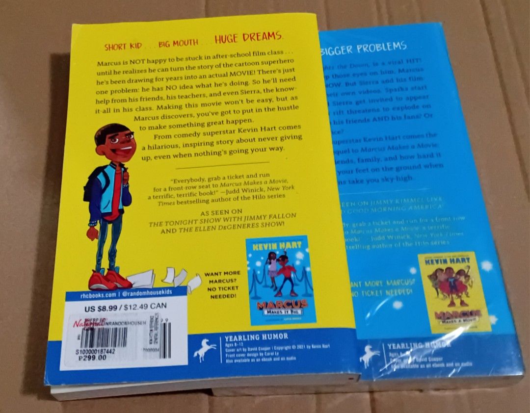 Marcus Makes a Movie and Marcus Makes It Big Books Set (Category: Children's Books) located in Manila. Submitted by luckyfox-3a3e (Listing ID 1468450069, Image 3). Description: - Author: Kevin Hart (Illustrated by David Cooper) - Titles included: Marcus Makes a Movie & Marcus Makes It Big - Format: Paperback (Yearling Humor) - Recommended Age: 8 to 12 years old - Plot: Fun stories about after-school film class and dealing with sudden viral fame.