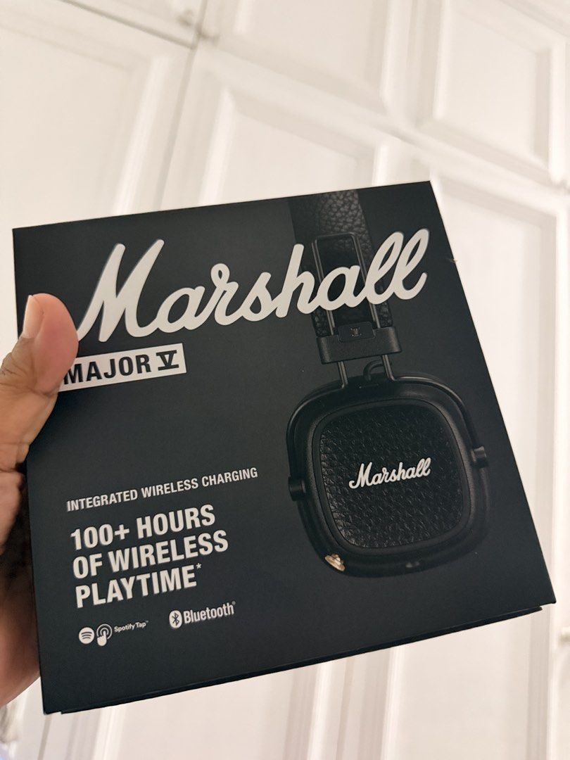 Marshall Major V Wireless Headphones (Category: Headphones & Headsets) located in Manila. Submitted by emenel (Listing ID 1468450402, Image 1). Description: - Brand: Marshall Major V Wireless Headphones - Condition: Brand new, unopened packaging with seal intact - Playtime: Over 100 hours of wireless playtime on a single charge - Charging: Supports integrated wireless charging - Connectivity: Bluetooth enabled with Spotify Tap functionality - Aut