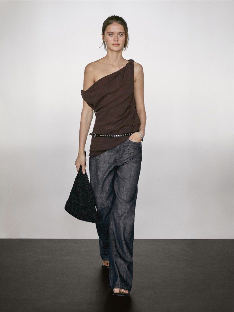 Massimo Dutti Brown Asymmetrical Cowl Neck Top (Category: Sleeveless) located in Makati City. Submitted by lovedbyalexis_ (Listing ID 1468417755, Image 1). Description: - Brand: Massimo Dutti - Size: Small - Color: Rich dark brown - Design: One-shoulder with asymmetrical neckline and draped cowl - Fit: Relaxed with stylish side ruching - Fabric: Linen Blend, Lightweight and comfortable - Versatility: Perfect for both casual wear with denim or dre