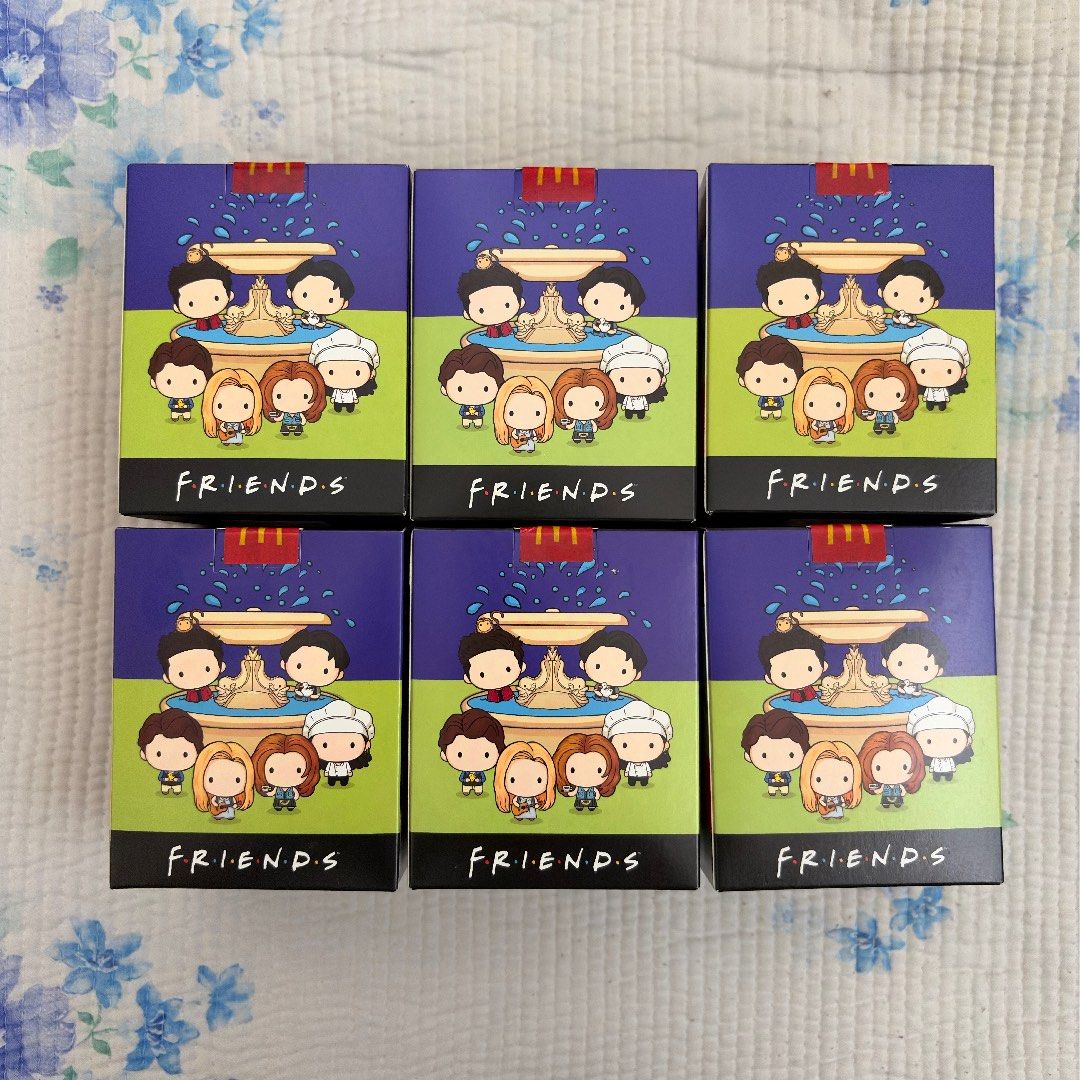 McDo FRIENDS Figure Complete Set 6 Boxes (Category: Designer & Blind Box Toys) located in Paranaque City. Submitted by rxnnbns (Listing ID 1468334722, Image 3). Description: take all for 1k only!!! all sealed and never been displayed mop: gcash, maribank, gotyme mod: j&t, lalamove, grab kindly pm for more details 💜.