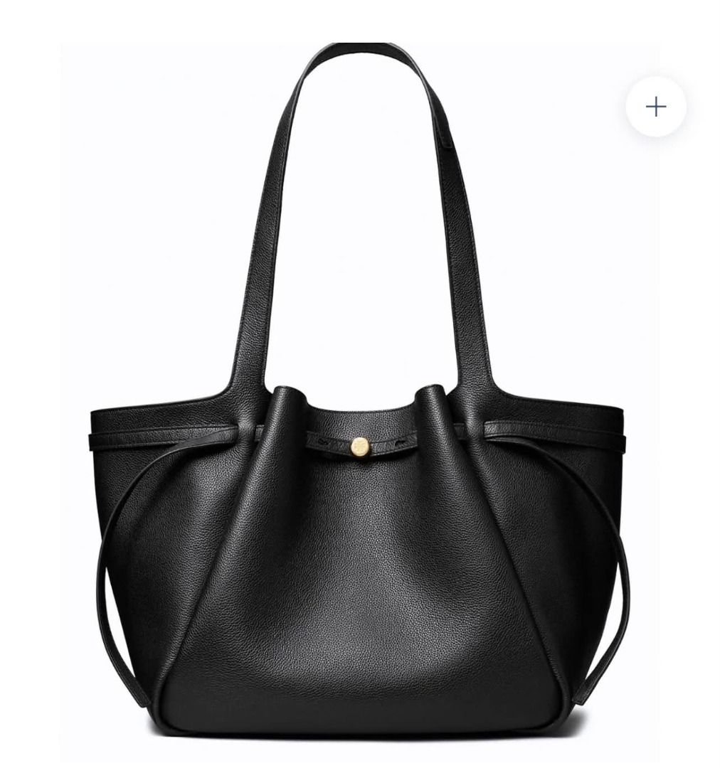 McGraw Bucket Tote (Category: Luxury Bags & Wallets) located in Quezon City. Submitted by abk_storemandaluyong25 (Listing ID 1468456666, Image 1). Description: Product Details • Brand: Tory Burch • Model: McGraw Drawstring Tote / Bucket Tote • Colorway: Black with Gold-Tone Hardware • Materials: Premium pebbled leather upper, unlined or tonal micro-suede interior, and flat leather shoulder straps. • Design Features: A beautifully relaxed, slouchy