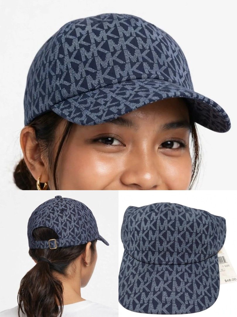 Michael Kors MK Logo Denim Baseball Cap (Category: Hats & Beanies) located in Imus. Submitted by jmakati22717201 (Listing ID 1468427182, Image 1). Description: - Brand: Michael Kors - Style: Denim baseball cap with signature MK monogram print in dark blue wash - Condition: Brand new with original store tag attached ($68 retail price) - Fit: One size fits all with an adjustable gold-tone metal buckle strap - Features: Curved brim and premium desig