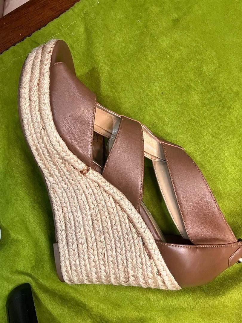 MICHAEL Michael Kors Berkley Mid Wedge Sandal (Category: Sneakers & Footwear) located in Quezon City. Submitted by abk_storemandaluyong25 (Listing ID 1468449291, Image 3). Description: Product Details • Brand: MICHAEL Michael Kors • Model: Berkley Mid Wedge Sandal / Berkley Espadrille Wedge • Colorway: Luggage / Tan Brown Leather • Design Features: A summer-ready spin on the classic Berkley silhouette featuring a braided jute rope espadrille wedg