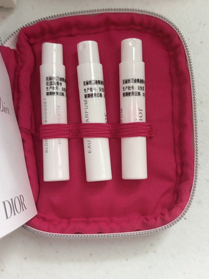 MISS DIOR SET (Category: Fragrance & Deodorants) located in San Juan City. Submitted by cashfrancefashioncosmetics_ph (Listing ID 1468284817, Image 2). Description: DIOR SET WITH POUCH MINI EAU DE PERFUM PERFUME BLOOM BOUQUET 1.2ml each 2 .