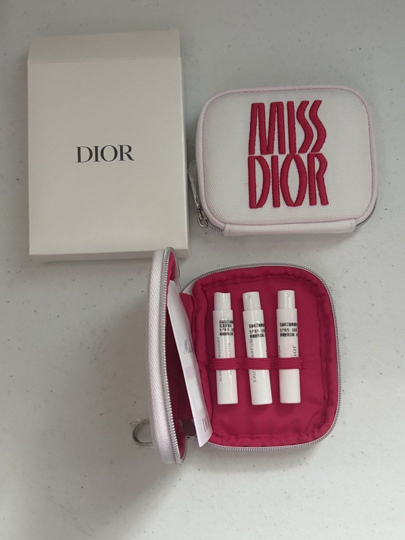 MISS DIOR SET (Category: Fragrance & Deodorants) located in San Juan City. Submitted by cashfrancefashioncosmetics_ph (Listing ID 1468284817, Image 1). Description: DIOR SET WITH POUCH MINI EAU DE PERFUM PERFUME BLOOM BOUQUET 1.2ml each 2 .