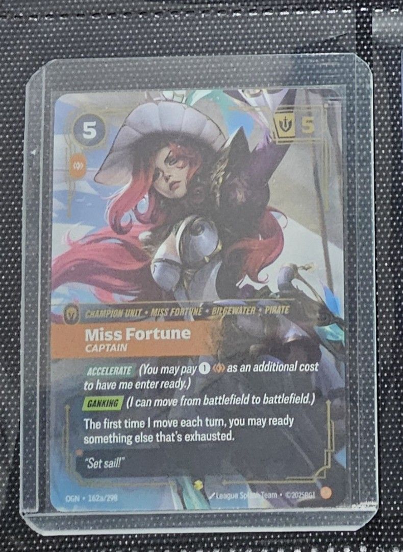 Miss Fortune 162a/298 (Category: Raw Singles) located in Manila. Submitted by anthonylee23810 (Listing ID 1468483299, Image 1). Description: This card is Miss Fortune - Captain (Alternate Art Showcase, #162a/298) from the Riftbound: League of Legends TCG (Origins set)..