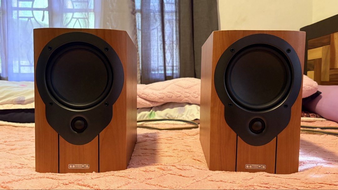 Mission m32i Bookshelf Speakers (Category: Soundbars, Speakers & Amplifiers) located in Bacnotan. Submitted by arthur1128 (Listing ID 1468423164, Image 2). Description: - Model: Mission m32i bookshelf speakers - Finish: Beautiful wood finish - Condition: Clean cabinets and drivers in very good shape - Ports: Rear bass reflex ports for deep bass - Terminals & Cords: Gold-plated bi-wire terminals with speaker cables included - Accessories: Original