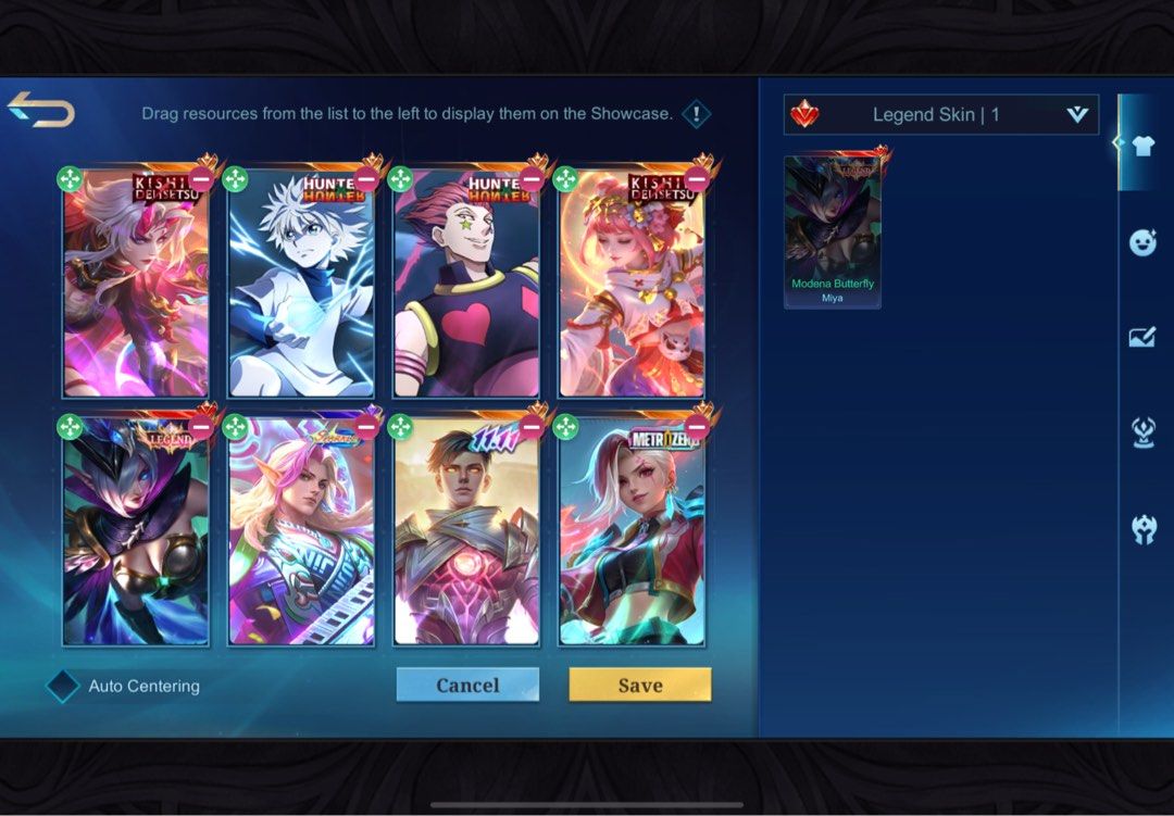 Mobile Legends Account Mythical Glory 368 Skins (Category: Game Gift Cards & Accounts) located in Manila. Submitted by mihos.garage.sale (Listing ID 1468287098, Image 3). Description: TOTAL COST 180k SELLING FOR ONLY 15K - Account ID: 66219106 - Rank: Mythical Glory (Exalted Collector IV) - Total Skins: 368 unlocked - Rare Skins: Modena Butterfly Miya, Hunter x Hunter (Killua & Hisaka), Kishin Densetsu Karrie & Angela - Stats: 9,031 matches playe