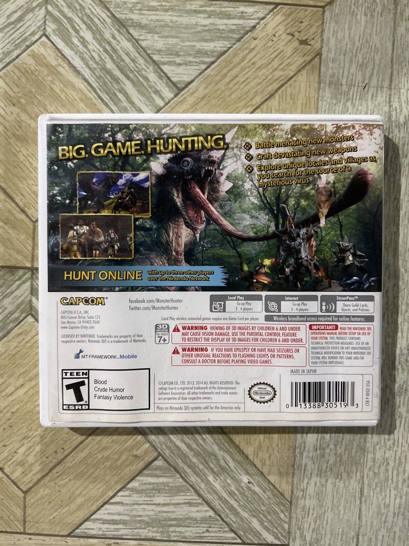 Monster Hunter Generations and Monster Hunter 4 Ultimate Nintendo 3DS (Category: Nintendo) located in Manila. Submitted by skot030 (Listing ID 1468338313, Image 3). Description: 350 - Monster Hunter Generations 350 - Monster Hunter Ultimate 4 Kapag dalawa ang bibilhin ninyo, 600 pesos po. Pwede nyo pa po i-testing ang laro dalhin niyo nlng ung 3ds or 2ds ninyo..
