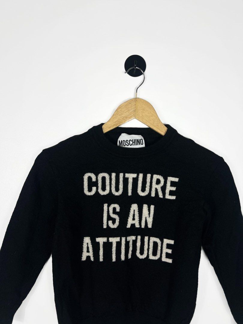 Moschino Couture AW17 Black Wool Sweater (Category: Longsleeves) located in Bacolod City. Submitted by nodaysoff (Listing ID 1468401773, Image 3). Description: Moschino Couture AW17 Black Wool Sweater - Authentic Measures: 16x20 | xxs (petite) Excellent condition No flaws ₱1,000.
