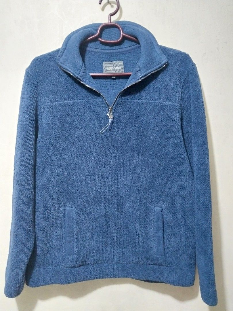 M&S Man Blue Quarter Zip Fleece Pullover Size M (Category: Coats, Jackets and Outerwear) located in Manila. Submitted by PrinceDani.Clothing (Listing ID 1468337420, Image 3). Description: - Brand: M&S Man - Size: Medium - Color: Blue - Design: Quarter-zip neck with high collar - Features: Two front pockets, ribbed hem and cuffs - Material: Soft textured fleece - Condition: Clean and well-maintained Medium 22in width 26in length excellent conditio