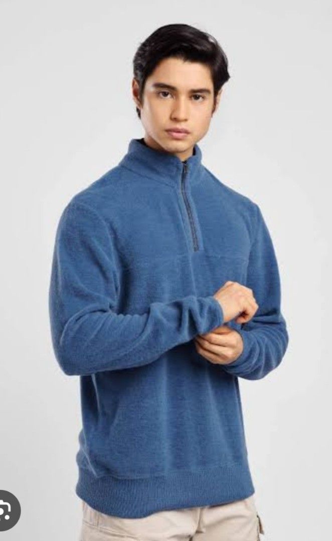 M&S Man Blue Quarter Zip Fleece Pullover Size M (Category: Coats, Jackets and Outerwear) located in Manila. Submitted by PrinceDani.Clothing (Listing ID 1468337420, Image 1). Description: - Brand: M&S Man - Size: Medium - Color: Blue - Design: Quarter-zip neck with high collar - Features: Two front pockets, ribbed hem and cuffs - Material: Soft textured fleece - Condition: Clean and well-maintained Medium 22in width 26in length excellent conditio