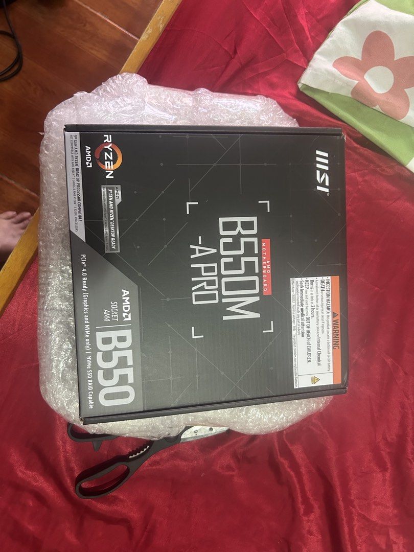 MSI B550M-A PRO Motherboard AM4 (Category: Computer Parts) located in Quezon City. Submitted by jinxxx565 (Listing ID 1468379635, Image 2). Description: - Model: MSI B550M-A PRO Motherboard (AMD AM4) - Condition: Brand new in box, unopened anti-static bag - Features: Supports Ryzen CPUs, PCIe 4.0, NVMe M.2 SSDs - Inclusions: Complete with I/O shield and cables - Reason for selling: Backlog build project that never pushed through - Fulfillment: Re
