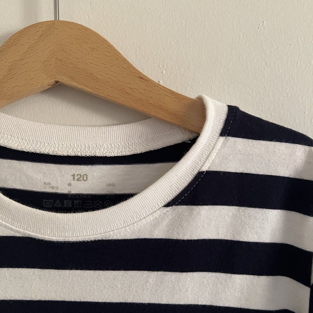 Muji stripes tshirt (Category: Babies & Kids Fashion) located in Manila. Submitted by ourburstingwardrobe_ (Listing ID 1468363293, Image 2). Description: Size 5 Great condition.