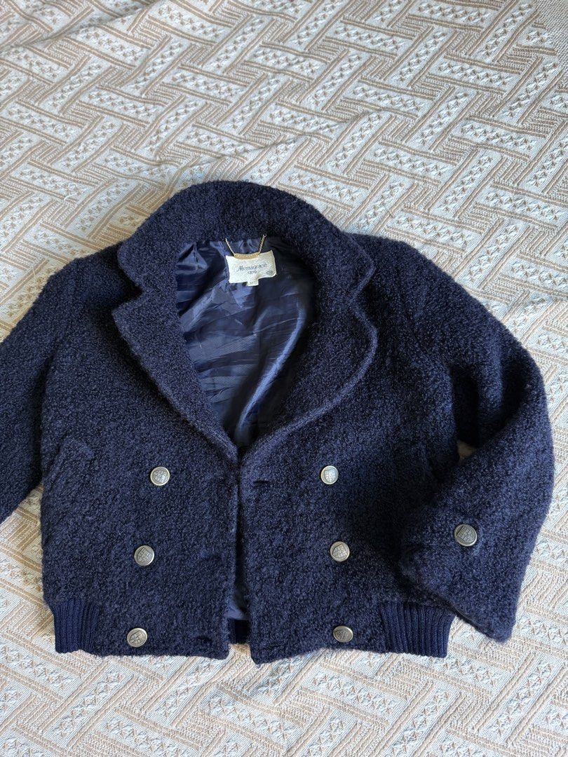 Navy Blue Wool Biker Jacket (Category: Coats, Jackets and Outerwear) located in Manila. Submitted by shopwithkayeee (Listing ID 1468399190, Image 2). Description: Perfect for autumn trips! Wool cloth with inner lining Best fits XS to S ✨.