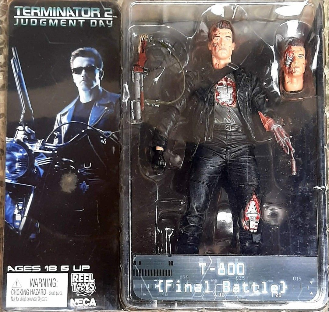 NECA/McFarlane Terminator Movie Action Figures (Category: Action & Battle Toys) located in Liloan. Submitted by angelyneroberts_171329 (Listing ID 1468345478, Image 2). Description: FOR SALE NECA/McFarlane Terminator Movie Action Figures DESCRIPTION : - SET A - Terminator 2: Judgment Day. - Released by NECA Reel Toys in 2009. - T-800 (Man or Machine) with exposed robotic arm. - T-800 (Endoskeleton) metallic chrome skeleton. - T-800 (Final Battle)