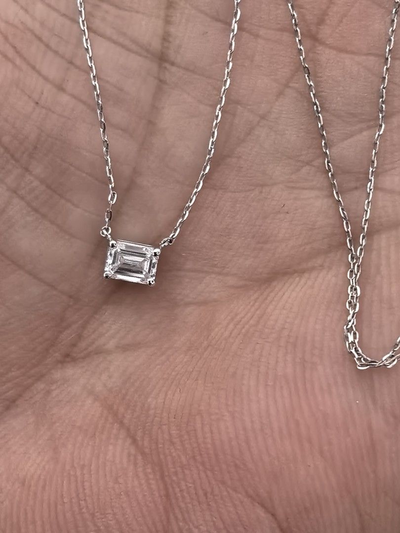 Necklace platinum/diamond (Category: Luxury Accessories) located in Quezon City. Submitted by winz1026 (Listing ID 1468287685, Image 2). Description: Necklace platinum Japan made Pt850 1.1grams Size 16inches Estimate diamond carat .30 Emerald cut vvs clarity Solitaire minimalist design Location quezon city /manila Meet up mall pawnshop.