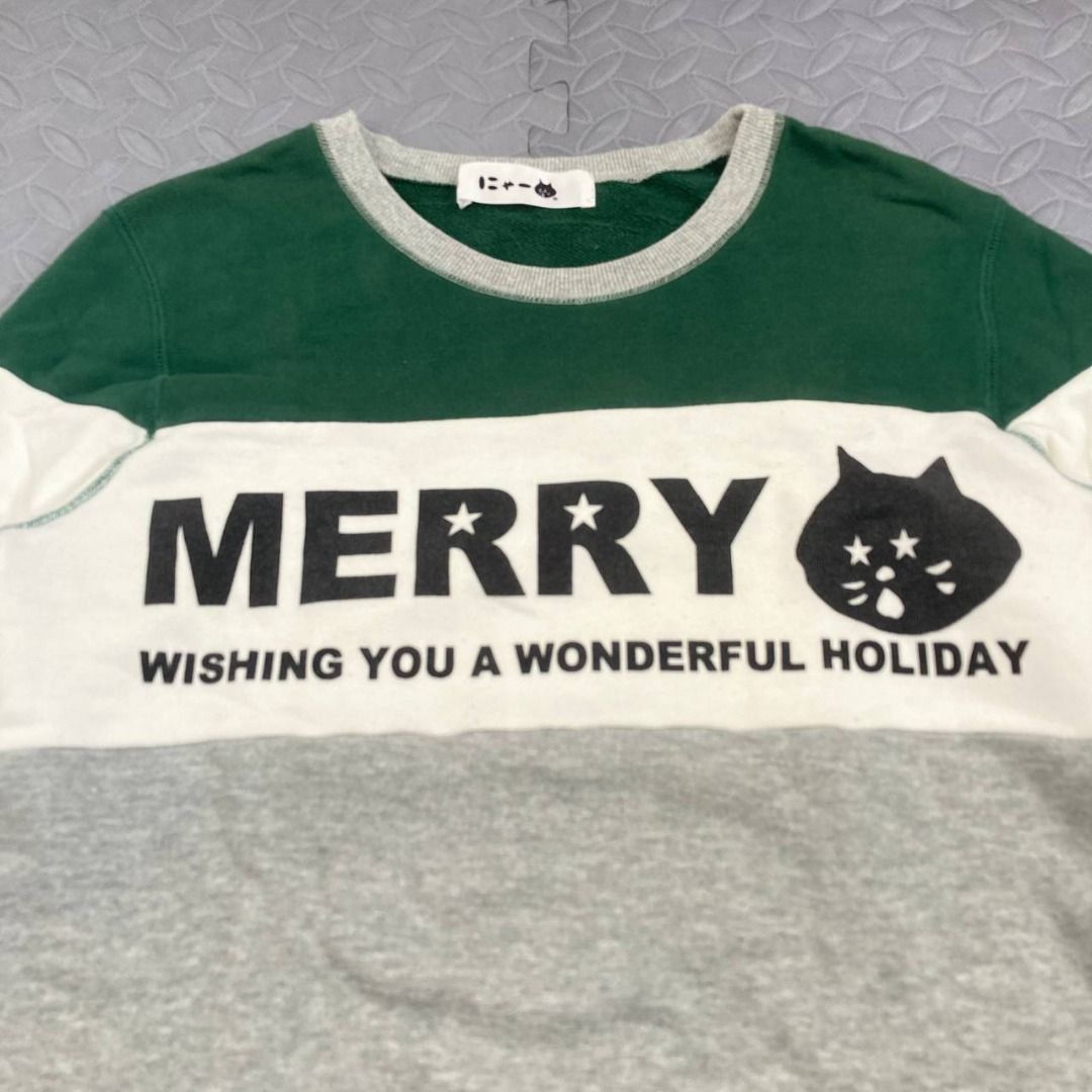 Ne-net - Merry Nya Cat Holiday Sweatshirt (Category: Sleep and Loungewear) located in Quezon City. Submitted by archived.g (Listing ID 1468310885, Image 3). Description: Ne-net - Merry Nya Cat Holiday Sweatshirt - Brand: Ne-net Made in: China Year: Color: Gray/Green/White Material: Cotton Size on tag: 2 Sizing: Measurements (flat, not stretched): Shoulders: 17” Sleeves: 23.5” Width: 18.5” Hem: 19.5” Length: 25” Color rating: 9.5/10 Condition over