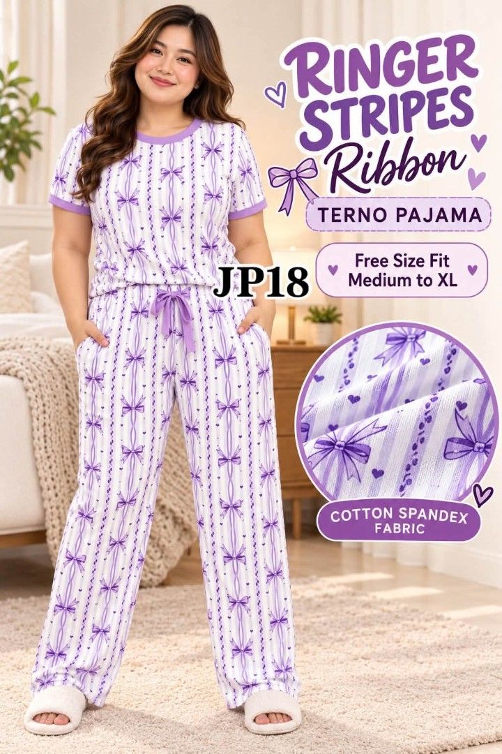 NEW ARRIVAL!!!😍😍😍 RINGER STRIPES RIBBON TERNO PAJAM (Category: Sets or Coordinates) located in Mandaluyong City. Submitted by shopmla (Listing ID 1468435182, Image 1). Description: NEW ARRIVAL!!!😍😍😍 RINGER STRIPES RIBBON TERNO PAJAMA Php 185. Fit medium to XL ✅with 2 side pocket Assorted color.