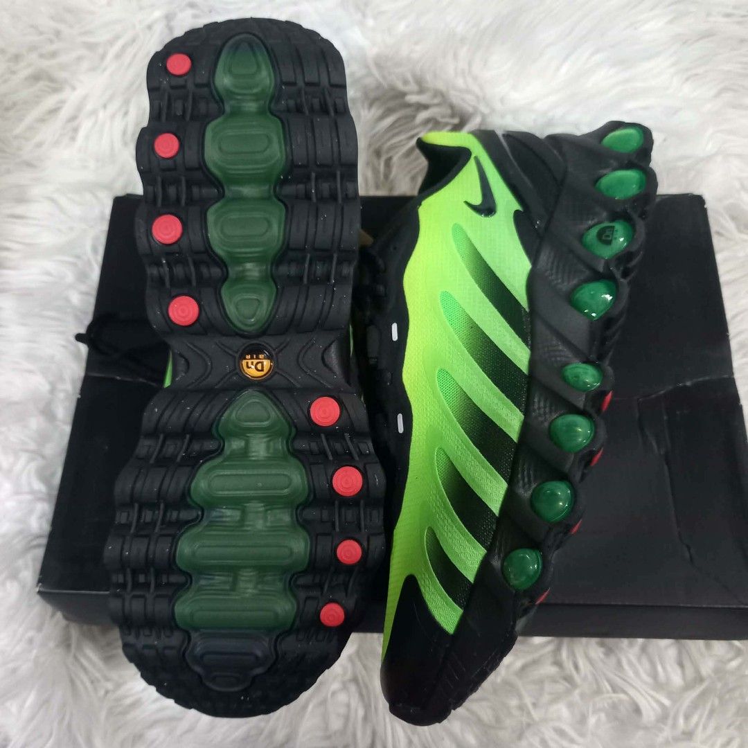 Nike Air Max Dn Neon Green Black (Category: Sneakers) located in Cavite. Submitted by tobias_7795 (Listing ID 1468442735, Image 1). Description: - Model: Nike Air Max Dn - Colorway: Neon Green and Black (Gradient Upper) - Condition: Brand new with tags (DS), unworn - Features: Signature air cushioning pods along the midsole - Inclusions: Original Air Max shoebox and black laces included - Authenticity guaranteed, message for fast shipping or meet
