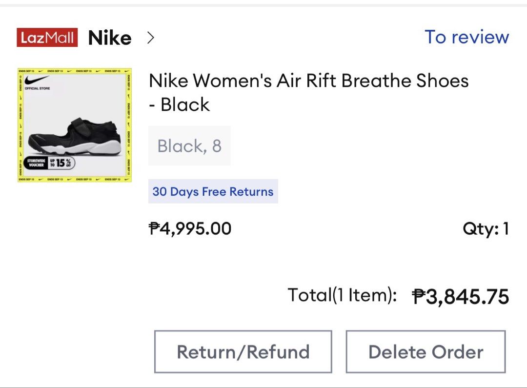 Nike Tabi Air Rift Black White (Category: Sneakers) located in Las Pinas. Submitted by closetbynic (Listing ID 1468341576, Image 3). Description: - Item: Nike Air Rift BR - Colorway: Black, Cool Grey, and White - Iconic split-toe tabi style with secure adjustable strap fastening - barely used. minimal signs of usage in white part. Can be washed - RFS no longer fits after pregnancy.