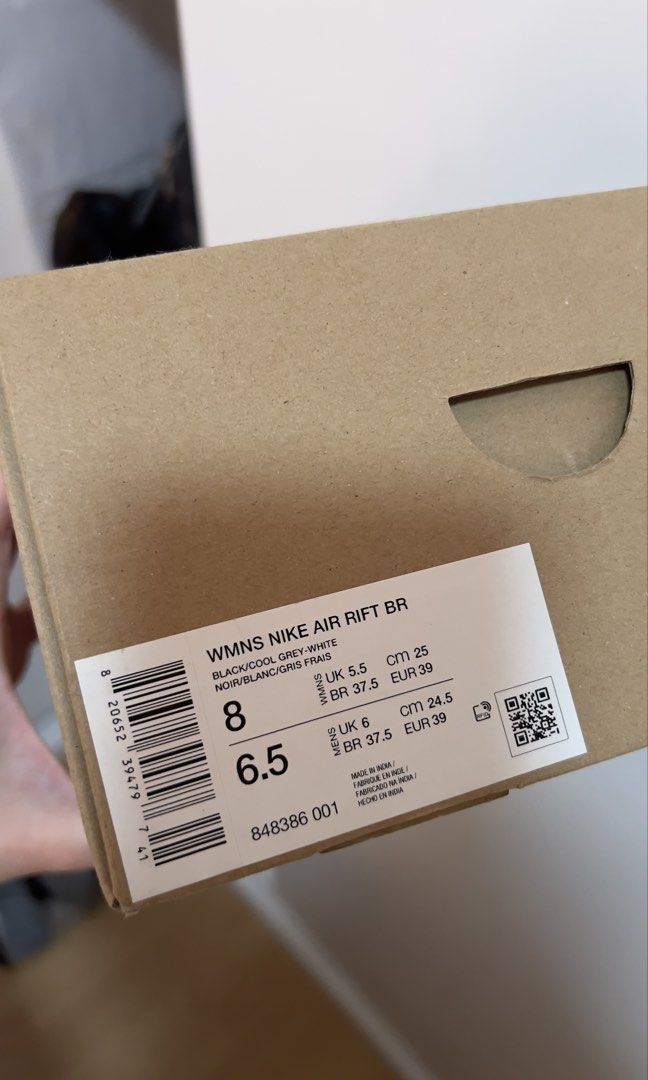 Nike Tabi Air Rift Black White (Category: Sneakers) located in Las Pinas. Submitted by closetbynic (Listing ID 1468341576, Image 2). Description: - Item: Nike Air Rift BR - Colorway: Black, Cool Grey, and White - Iconic split-toe tabi style with secure adjustable strap fastening - barely used. minimal signs of usage in white part. Can be washed - RFS no longer fits after pregnancy.