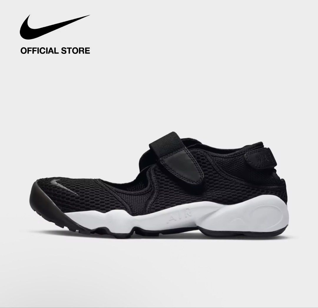 Nike Tabi Air Rift Black White (Category: Sneakers) located in Las Pinas. Submitted by closetbynic (Listing ID 1468341576, Image 1). Description: - Item: Nike Air Rift BR - Colorway: Black, Cool Grey, and White - Iconic split-toe tabi style with secure adjustable strap fastening - barely used. minimal signs of usage in white part. Can be washed - RFS no longer fits after pregnancy.