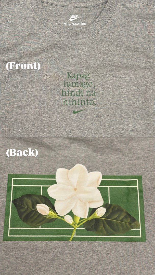 Nike Alex Eala Shirt (Category: Activewear) located in Mandaluyong City. Submitted by janmtd (Listing ID 1468366911, Image 1). Description: Wts Nike Alex Eala Shirt (Grey) Kapag Lumago Hindi na Hihinto M / L / XL Php 2500 each firm Gilmore Qc.