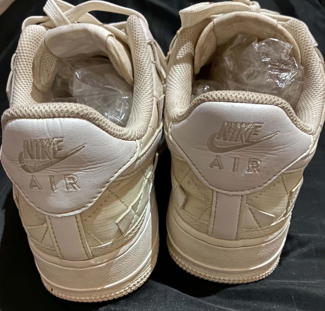 Nike Billie Eilish Air Force 1 Low Mushroom (Category: Sneakers) located in Nabunturan. Submitted by kairosas85 (Listing ID 1468364911, Image 3). Description: - Model: Billie Eilish x Nike Air Force 1 - Colorway: Off-White / Mushroom - Size: US 10 / EUR 44 - Features: Quilted patchwork design, cork insoles with co-branding, chunky rubber sole - Material: Leather and textile upper - Condition: Pre-loved with minor signs of wear on uppers and laces