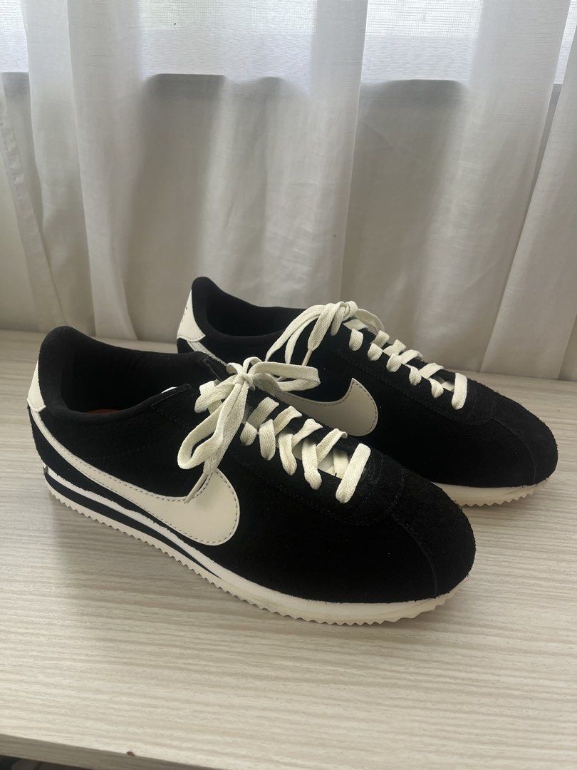 Nike Cortez Black White Suede (Category: Sneakers) located in Cebu City. Submitted by stylebyregi (Listing ID 1468310568, Image 1). Description: - Brand/Model: Nike Cortez - Material/Color: Black suede with white leather swoosh and heel tab - Size: US 12.5, UK 10, EUR 45, 29.5 cm on tag but actually fits US10 - Brand new with box, selling cause its small Bought just two weeks ago in HK street market (NGA).