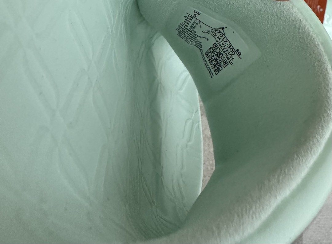 Nike Jordan Mint Green Slides Sandals (Category: Slippers and slides) located in Mandaluyong City. Submitted by kaycee_0821 (Listing ID 1468450465, Image 3). Description: Mint green Nike Jordan Sophia Women’s slides. Cushioned footbed with textured pattern. Embossed AIR JORDAN lettering across the strap. Brand new with original tags attached. Size US 6, UK 3.5, EUR 36.5. Lightweight and comfortable slip-on style. Style code: FZ7012-300 **box not 