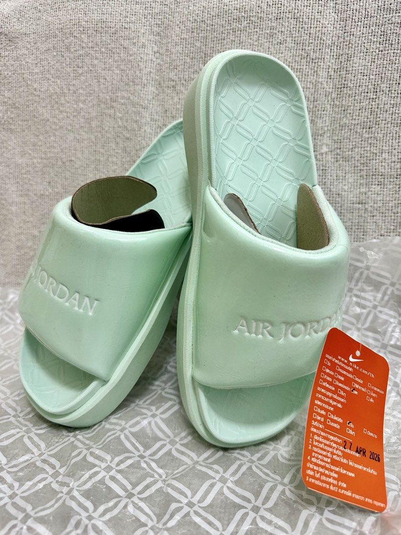 Nike Jordan Mint Green Slides Sandals (Category: Slippers and slides) located in Mandaluyong City. Submitted by kaycee_0821 (Listing ID 1468450465, Image 1). Description: Mint green Nike Jordan Sophia Women’s slides. Cushioned footbed with textured pattern. Embossed AIR JORDAN lettering across the strap. Brand new with original tags attached. Size US 6, UK 3.5, EUR 36.5. Lightweight and comfortable slip-on style. Style code: FZ7012-300 **box not 