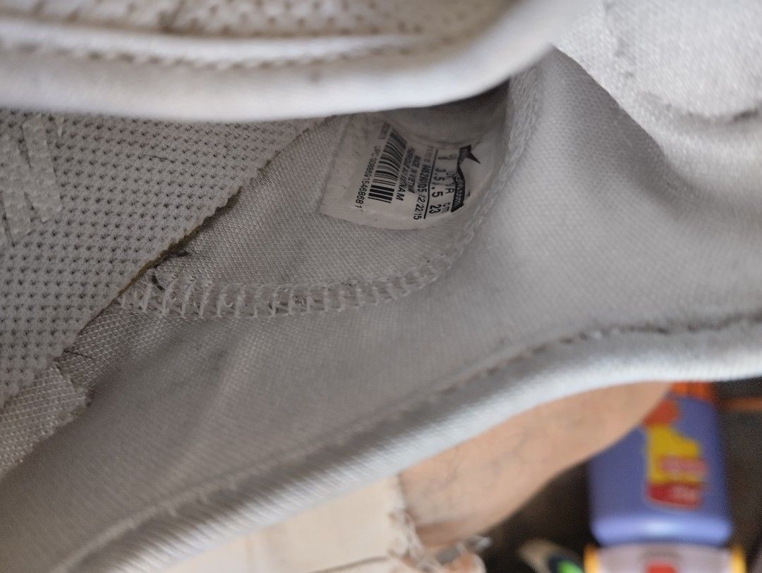 Nike Presto White Sneakers (Category: Sneakers) located in Quezon City. Submitted by teamwhite201808 (Listing ID 1468319654, Image 3). Description: - Brand/Model: Nike Presto sneakers - Color: All white - Material: Breathable mesh upper with signature side cage overlay - Details: Matching white laces, matching sole, readable size tag inside - Condition/Vibe: Lightweight, comfortable, perfect for casual everyday wear NO ISSUE: JUST DUST DIRT..