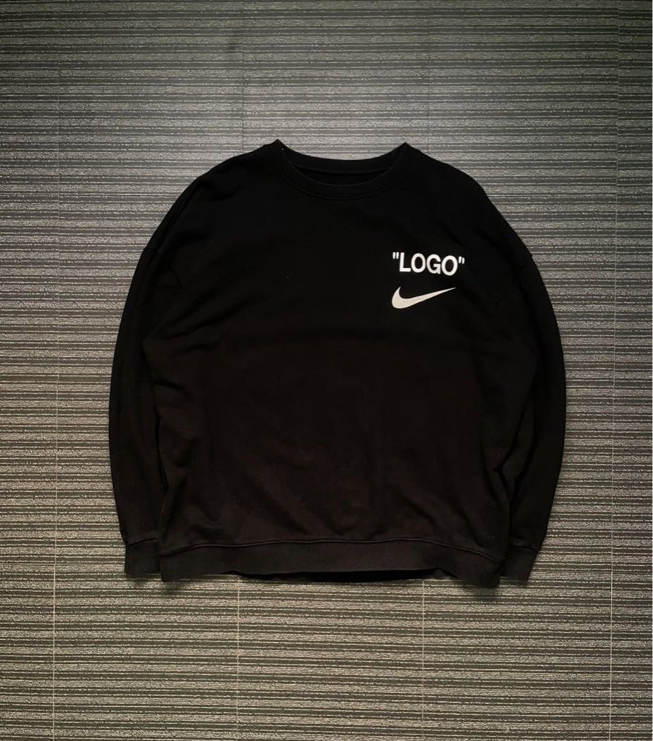 Nike x Off White Sweater (Category: Coats, Jackets and Outerwear) located in Iloilo. Submitted by chillbill11 (Listing ID 1468406938, Image 2). Description: Boxy Large Width: 23 Length: 27 Issue: no tags Reflective Excellent condition 9/10 color rate.
