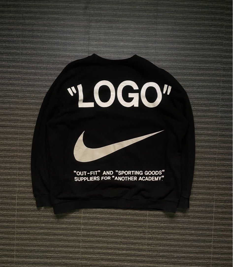 Nike x Off White Sweater (Category: Coats, Jackets and Outerwear) located in Iloilo. Submitted by chillbill11 (Listing ID 1468406938, Image 1). Description: Boxy Large Width: 23 Length: 27 Issue: no tags Reflective Excellent condition 9/10 color rate.