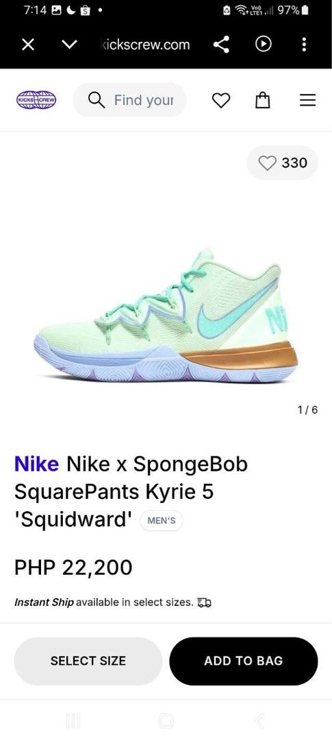 Nike x SpongeBob SquarePants Kyrie 5 Squidward (Category: Sneakers) located in Caloocan City. Submitted by Twinsters_2nd (Listing ID 1468434985, Image 2). Description: - Model: Nike x SpongeBob SquarePants Kyrie 5 'Squidward' - Size: EU 42 - Condition: Uppers have no major flaws or heavy damage - Performance: Traction pattern is still super spiky and grippy - Best for: Hooping or casual daily wear - Status: Available now, grab them while you can!