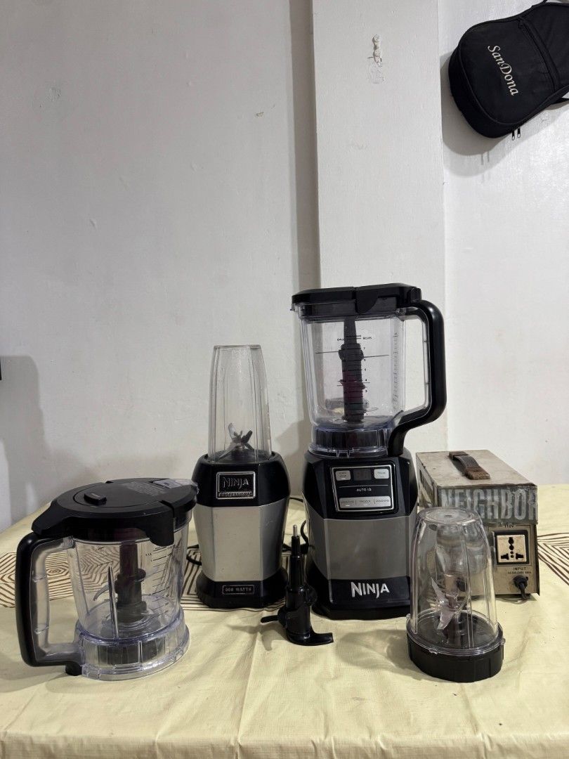 Ninja Blender & Food Processor Set – Auto-iQ & Nutri Pro (Category: Juicers, Blenders & Grinders) located in Lapu Lapu. Submitted by axl.rose05 (Listing ID 1468326229, Image 1). Description: Ninja Blender and Food Processor Set for sale. Includes 2 motor bases, blender pitcher, food processor bowl, personal blender cups, 5 blade attachments, and step-down transformer. ✓ Ninja Auto-iQ Motor Base ✓ Ninja Nutri Pro Motor Base ✓ Large Blender Pitcher