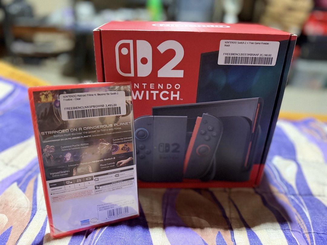 Nintendo Switch 2 + 1 Free Game (Category: Nintendo) located in Taguig. Submitted by donut0316 (Listing ID 1468339696, Image 2). Description: Brand new and Sealed Nintendo Switch 2 + NINTENDO Metroid Prime 4: Beyond for Swith 2 Game (3490) Original value 28k+.