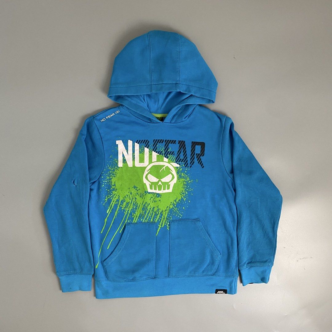 NoFear ✨ | Vibrant Blue Alternative Graphic Pullover Hooded Jacket (Category: Coats, Jackets and Outerwear) located in Bulacan. Submitted by orc.ph (Listing ID 1468398554, Image 1). Description: NoFear ✨ | Vibrant Blue Alternative Graphic Pullover Hooded Jacket Material Used: 65% Polyester 35% Cotton - Long Sleeve - Large Skull Motif Neon Green Faux Paint Splatter Backdroup -“No Fear” Emblazoned Across The Chest -Stitched Patches Along The Hem An