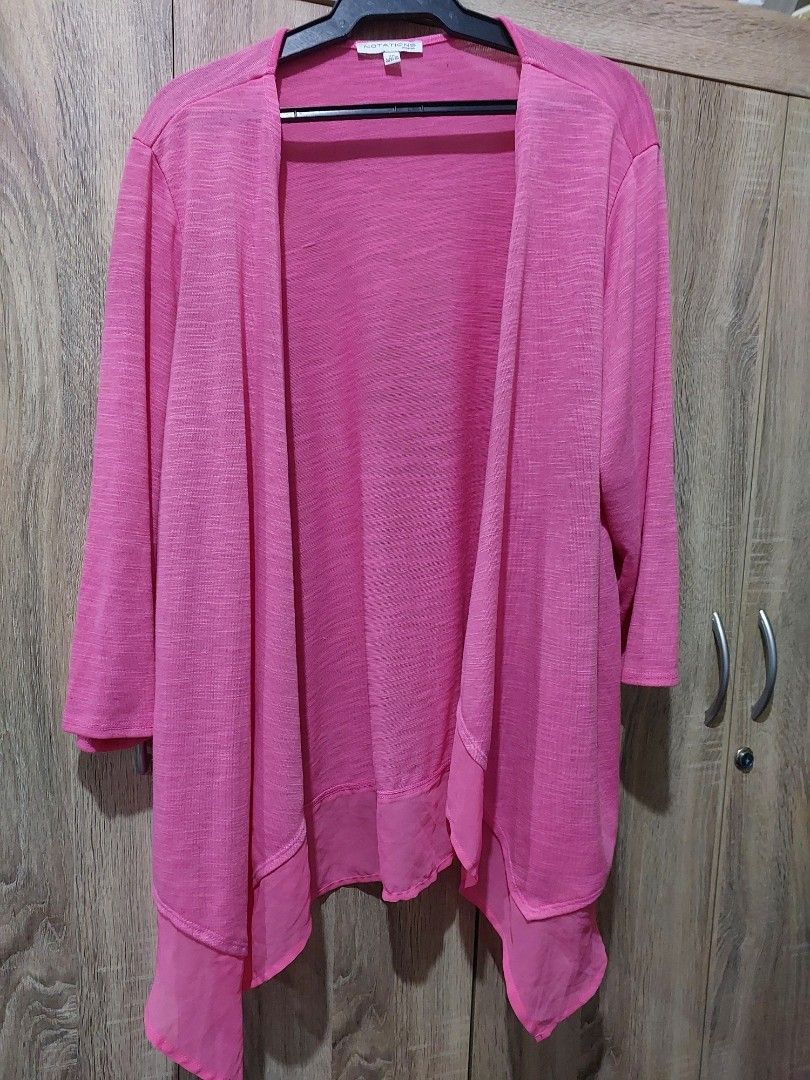 Notations Woman Pink Cardigan Size 2xl (Category: Coats, Jackets and Outerwear) located in Makati City. Submitted by grande.taille.by.ab (Listing ID 1468308613, Image 2). Description: - Brand/Style: Notations Woman Cardigan - Color: Pink - Size: 2XL - Material: Lightweight knit with sheer chiffon panels at the hem - Design: Open front style with three-quarter sleeves Condition: Used.