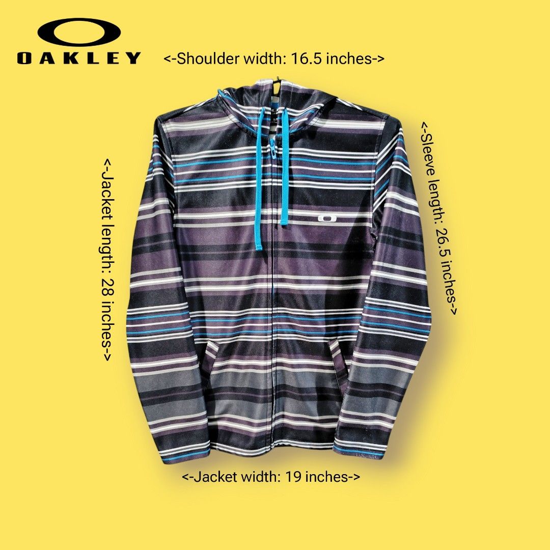 OAKLEY Multi-colored Stripe Design Full Zip Hoodie Jacket (Category: Coats, Jackets and Outerwear) located in Bacoor. Submitted by nineties_kid (Listing ID 1468459342, Image 1). Description: <==• OAKLEY Multi-colored Stripe Design Full Zip Hoodie Jacket Size: Small Shoulder width: 16.5 inches Sleeve length: 26.5 inches Jacket width: 19 inches Jacket length: 28 inches ______________ ▶LBC Cash on Pick-up (C.O.P) Offer nation-wide delivery, as long 