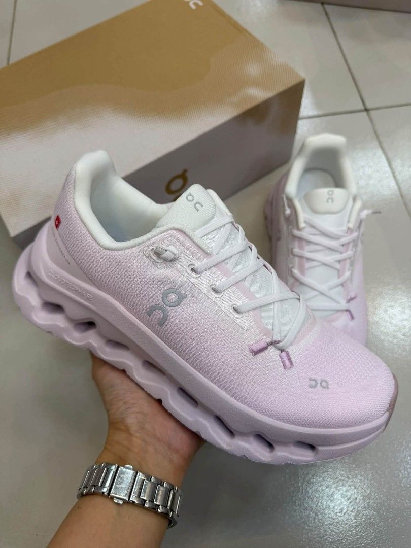 On Cloudmonster CloudTec Phase Pink White Sneakers (Category: Sneakers) located in Pasig City. Submitted by loveeine (Listing ID 1468332765, Image 1). Description: - Colorway: Soft pink and white - Cushioning: Thick CloudTec Phase midsole for super smooth strides - Upper: Breathable mesh with secure lace-up closure - Condition: Fresh pair, clean soles, and pristine condition - Inclusions: Original box included - Ideal for: Daily walks or runs.