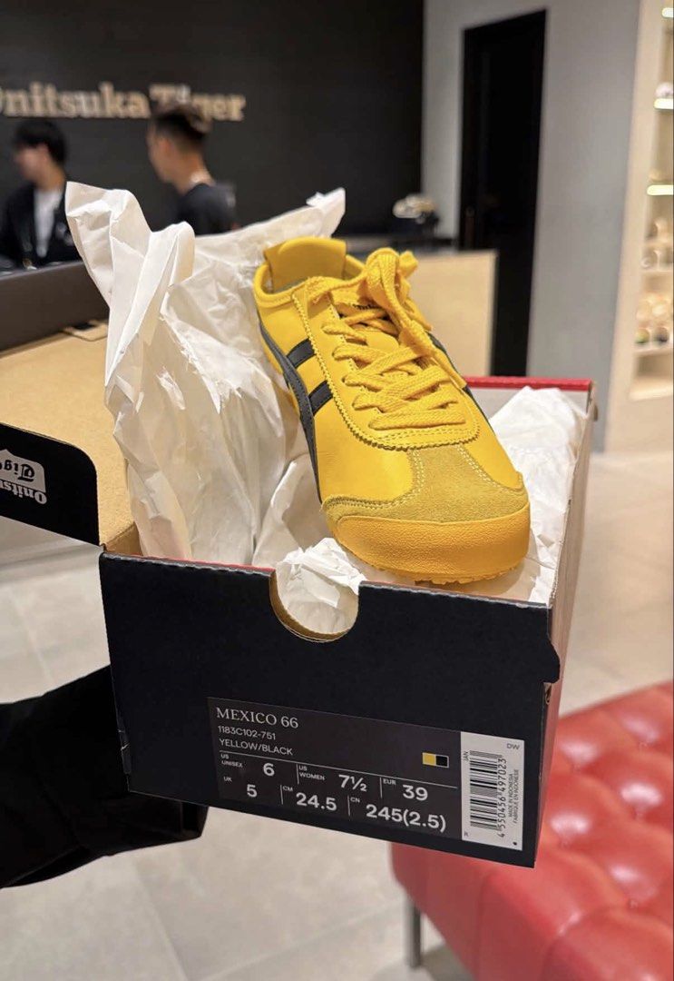 Onitsuka Mexico 66 in Yellow (Category: Sneakers) located in Bambang. Submitted by gigisells_ (Listing ID 1468309416, Image 3). Description: AUTHENTIC -brand new, just arrived from Japan (bought from pasabuy) -size 24.5cm -just tried them on but realized they’re not my style :( -complete inclusions.
